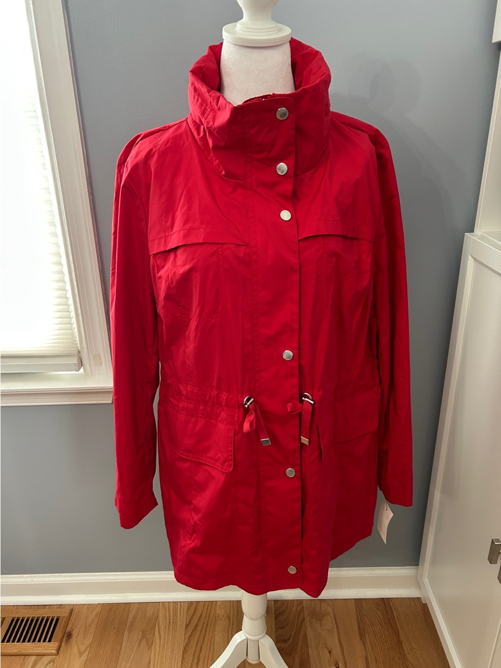 NWT Cole Haan Womens XL Red Travel Packable Hooded Rain Jacket Lightweight Coat
